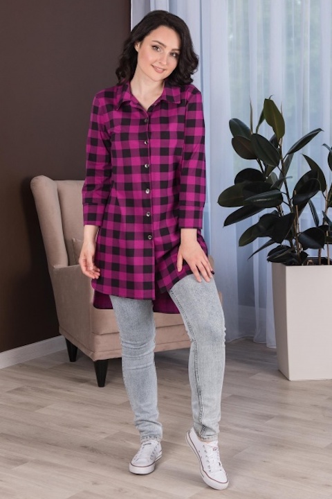 Фото товара 20502, лиловая туника-рубашка в клетку